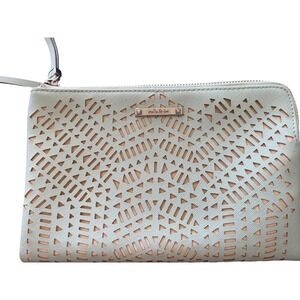 Stella & Dot Laser Cut Powder Blue Clutch‎ with Mirror